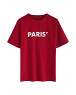 Paris Print Round Neck T-Shirt in Red