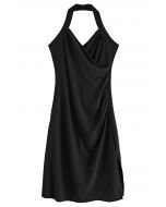 Halter Neck Wrap Bust Dress in Black