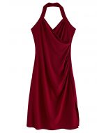 Halter Neck Wrap Bust Dress in Burgundy