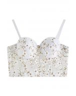 Embroidered Floret Corset Bustier Top in White