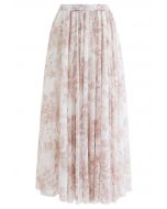 Tranquil Garden Tulle Maxi Skirt in Rust Red