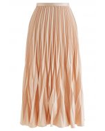 Irregular Pleated Midi Skirt in Apricot