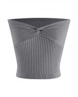 Twist Front Ribbed Knit Tube Crop Top in Grey