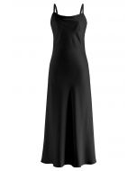 Double Straps Satin Cami Dress in Black