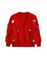 Christmas Elements Fluffy Knit Cardigan in Red