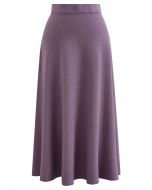 Solid Color A-Line Knit Midi Skirt in Lilac