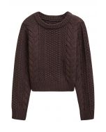 Classy Cable Knit Crop Sweater in Brown