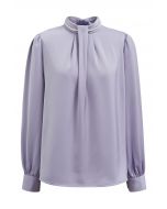 Pearl Neckline Glam Satin Top in Lilac