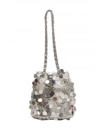 Full Sequin Sparkle Bucket Bag in Silver