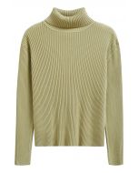 Versatile Turtleneck Ribbed Knit Sweater in Pistachio