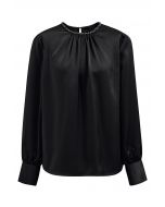 Tailored Chain Neck Satin Top in Black