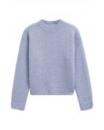 Drop Shoulder Rib Edge Knit Sweater in Blue