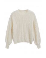 Solid Color Rib Knit Sweater in Ivory