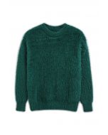 Solid Color Fuzzy Knit Sweater in Green
