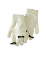 Bowknot Decor Fingerhole Knit Gloves in Cream