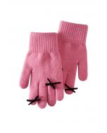 Bowknot Decor Fingerhole Knit Gloves in Pink