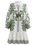 Bohemian Green Tile Print Tassel String Dolly Dress