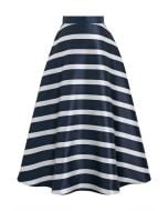 Adorable Stripe Side Pocket A-Line Maxi Skirt