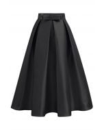 Luxurious Night Bowknot Pleated Midi Skirt in Black