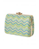 Wavy Line Color Block Woven Handbag in Mint