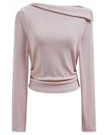 Solid Folded Neck Cotton Top in Pink