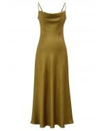 Texture Jacquard Drape Neck Satin Cami Dress in Mustard