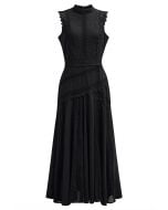 Dive into Elegance Lace Panelled Sleeveless Dress in Black