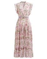 Lily Printed Belted Faux-Wrap Chiffon Maxi Dress in Pink