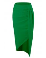 Ruched Asymmetric Wrap Cover-Up Skirt in Green