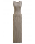 Slit Back Bodycon Sleeveless Knit Maxi Dress in Taupe