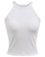 Ribbed Texture Halter Neck Crop Top in White