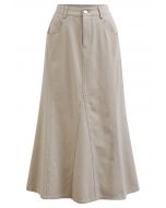 Seam Detailing Side Pockets Denim Skirt in Light Khaki