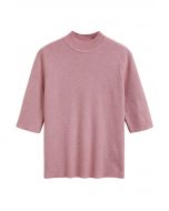 Mock Neck Elbow Sleeve Knit Top in Pink