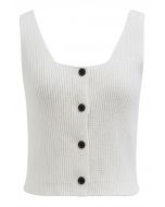 Button Down Sleeveless Knit Crop Top in White