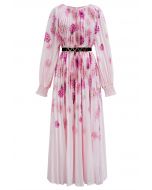 Blossoming Day Watercolor Pleated Maxi Dress in Pink