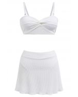 Three-Piece Wavy Texture Twist Bikini Set in White