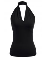 Optimal Halter V-Neck Sleeveless Top in Black