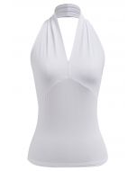 Optimal Halter V-Neck Sleeveless Top in White