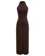 Seam Detailing Halter Bodycon Knit Dress in Brown