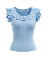 Ethereal Ruffle Sleeveless Knit Top in Blue