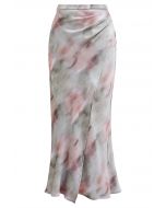 Watercolor Print Asymmetric Flap Maxi Skirt