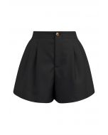 Golden Button Side Pocket Shorts in Black