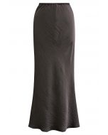 Texture Satin Drawstring Maxi Skirt in Smoke