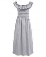 Tiered Lace Off-Shoulder Spliced Dress in Grey