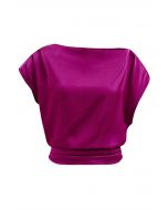 One-Shoulder Shirred Back Satin Top in Magenta