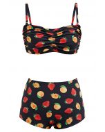 Fruit Print Bikini Set in Black