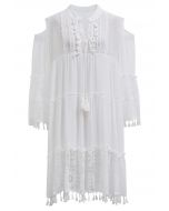 Cutwork Lace Tassel Trim Dolly Dress in White