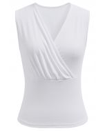 Faux-Wrap Sleeveless Cotton Top in White