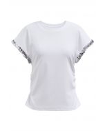 Sequined Cuff Ruched Side T-Shirt in White