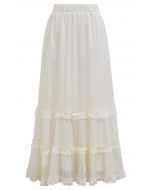 Swirling Ruffle Trim Maxi Skirt in Cream